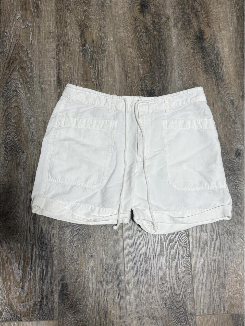 Sundance Sea Level Linen Blend Shorts White High Rise Utility Drawstring PM Boho